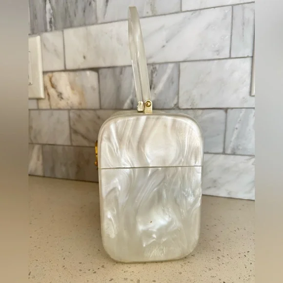Vintage Lucite Box Purse Pearl White & Clear Miami Stylecraft Style - Picture 7 of 13